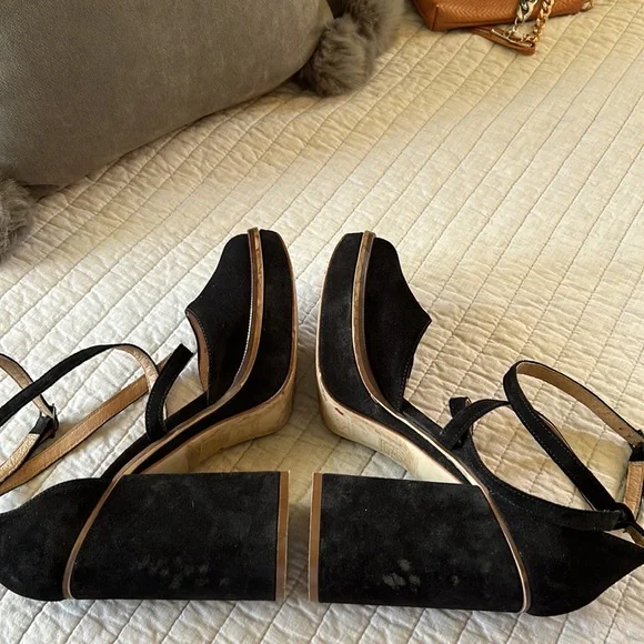 Free people Remi suede black leather platform Mary jane chunky block heels 40 - Picture 12 of 16